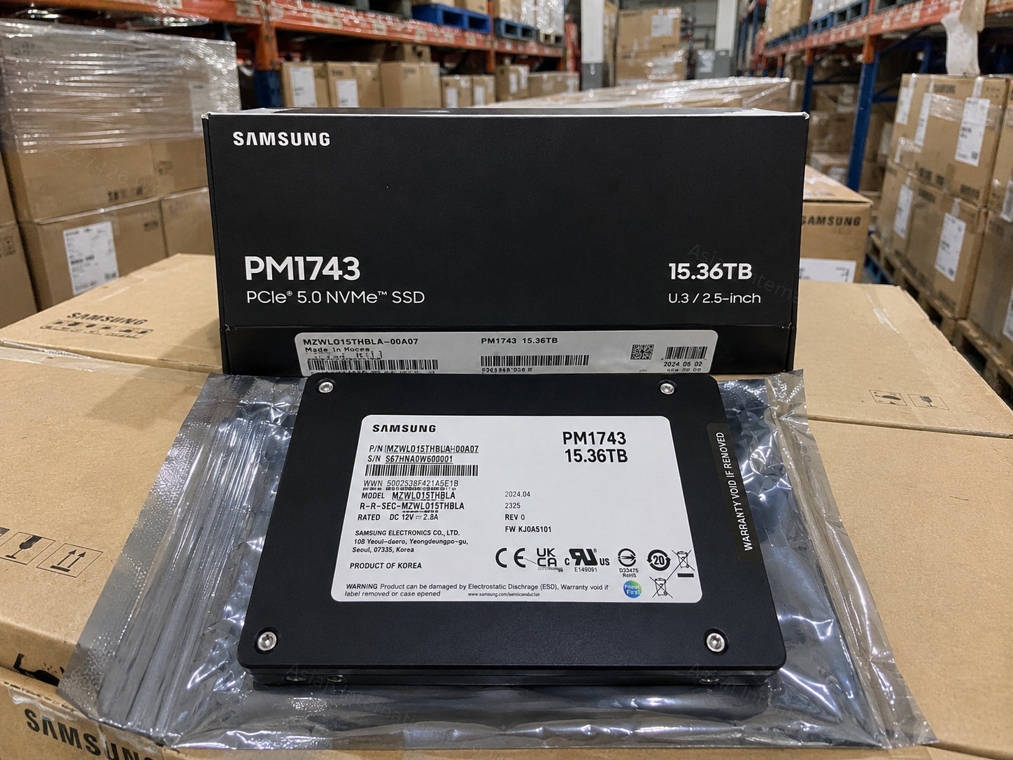 Supplier-provided Samsung PM1743 SSD and packaging